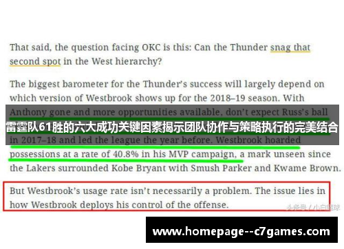 雷霆队61胜的六大成功关键因素揭示团队协作与策略执行的完美结合
